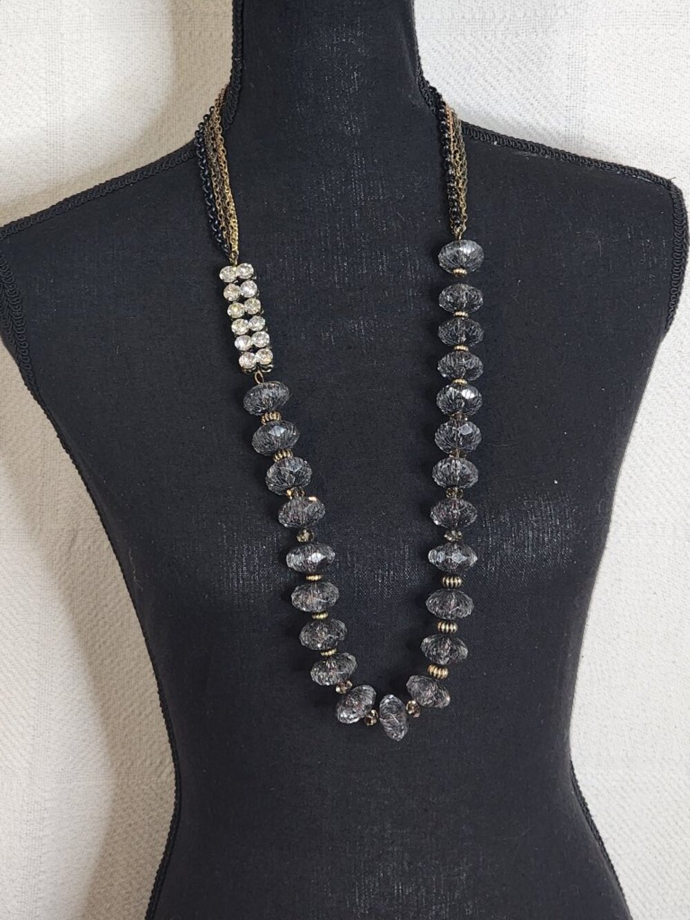 Chico's Mesh Caged Beads Gold Metal Beads w/Rhinestone Multi Chain 34" Necklace